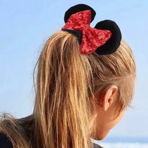 Mickey Mouse Ears Scrunchie Ponytail Holder with Sequins - Blue with Black Ears - Picture 5 of 6